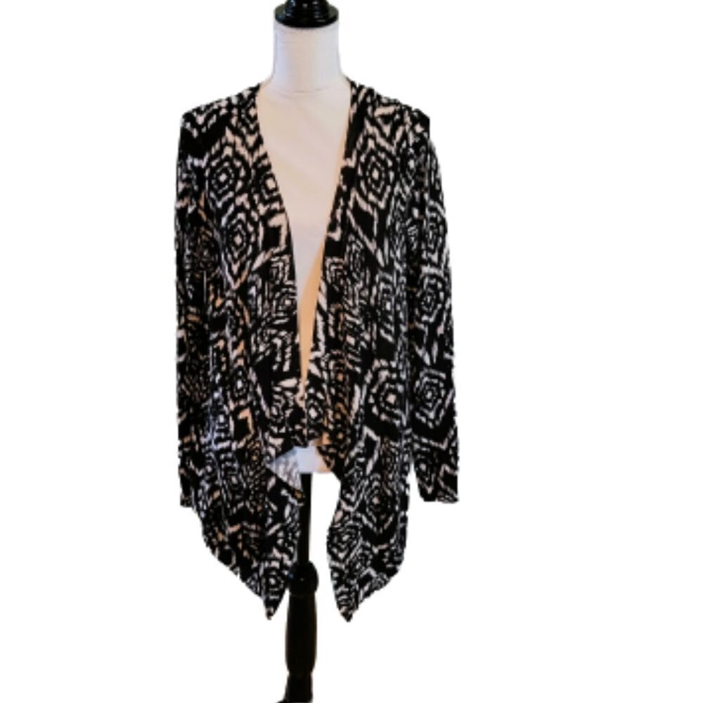 Olivia Sky Asymmetrical Black & Beige Long Sleeve Cardigan Casual Sweater Size L
